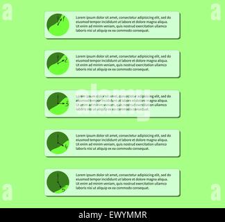 Original number list in green shades, icons for five steps, for business and technology concept, infographic banner, vector Stock Vector