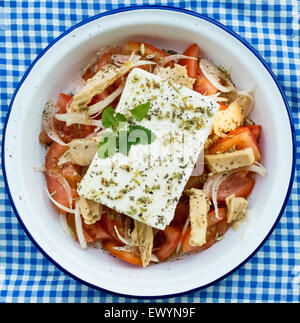 Greek salad. Feta, tuna, onion and tomatoes. Stock Photo