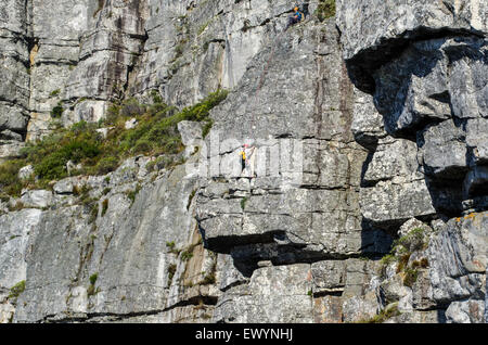 Rock climber on Table Mountain, Cape Town Stock Photo