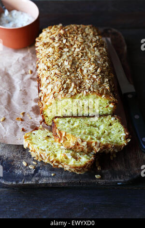 zucchini loaf on rustic table, food closeup Stock Photo