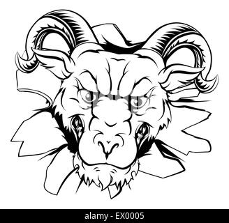 An illustration of a tough looking ram animal sports mascot or character breaking through Stock Photo