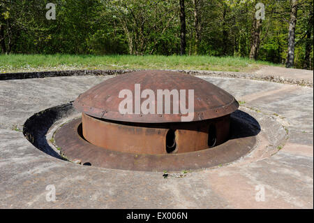 Ouvrage Hackenberg,block 7,turret for twin 135mm bomb-launchers,Maginot line,WWII,Veckring,Moselle,Lorraine,France Stock Photo