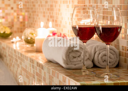 romantic decoration in the bathroom for loving couples Stock Photo