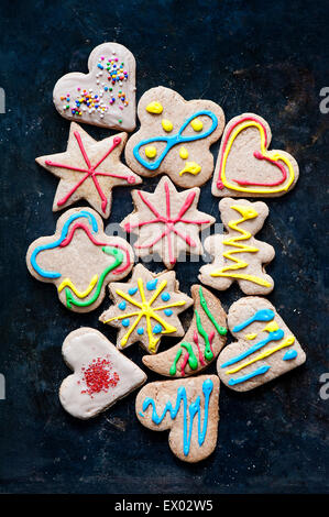 Still life with variety of decorated gingerbread cookies Stock Photo