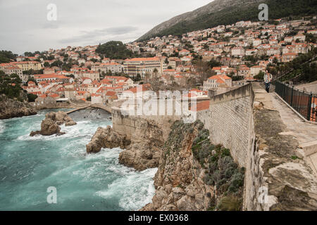 View of waterfront and the old town, Dubrovnik, Croatia Stock Photo