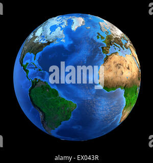 Detailed picture of the Earth and its landforms, isolated on black. Elements of this image furnished by NASA Stock Photo