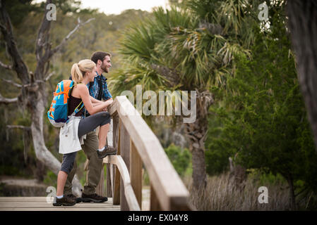 Hikers enjoying nature, Skidaway Island State Park , Savannah, Georgia, USA Stock Photo