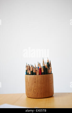 Colouring pencils in pot Stock Photo