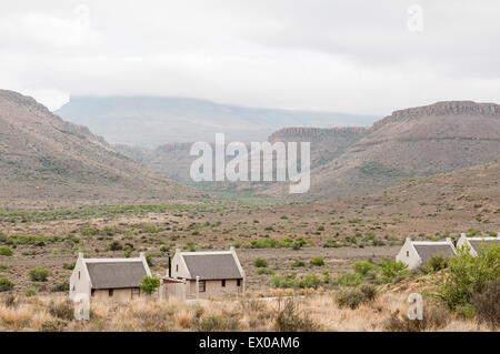 Karoo National Park landscape with chalets of the rest camp in the foreground Stock Photo