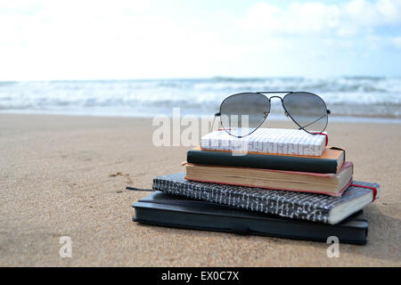 Books on a beach Stock Photo