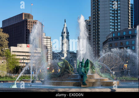 Swann Fountain in Logan's Circle, Philadelphia, Pennsylvania, USA Stock Photo