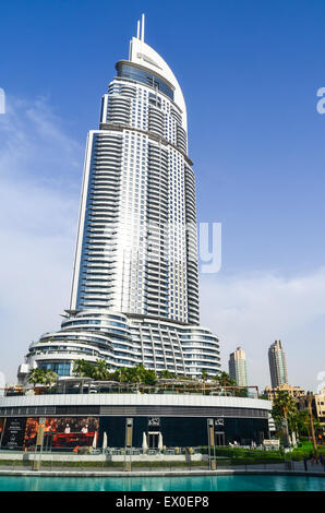 The Address Downtown Dubai, a 302-metre high residential building at Burj Khalifa Lake, Dubai, UAE Stock Photo