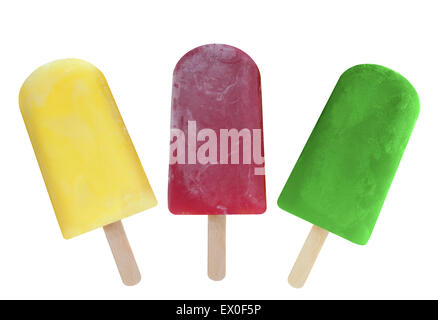 Assorted fruit flavored ice lollies over a white background Stock Photo