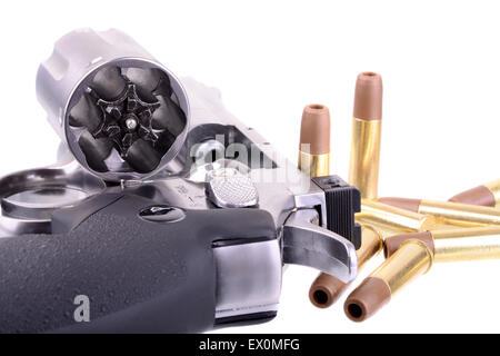 Macro shot of an open revolver loaded with bullets Stock Photo
