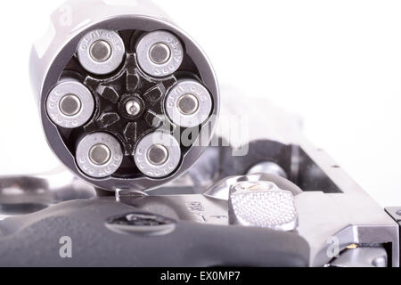 Macro shot of an open revolver loaded with bullets Stock Photo