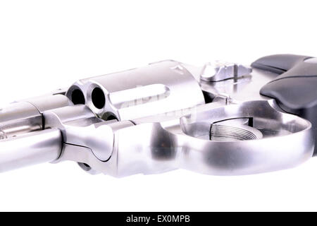 Macro shot of a stainless steele revolver Stock Photo