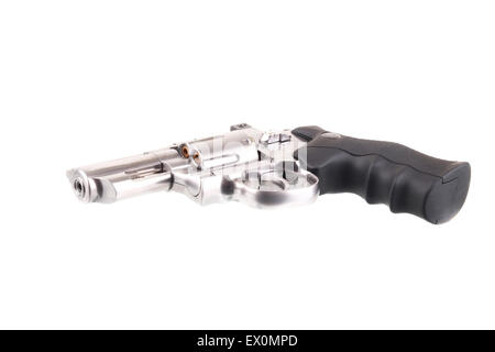 Stainless steel  handgun isolated on a white background Stock Photo