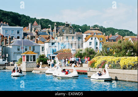 Hastings Old Town front, East Sussex UK, with boating pond Stock Photo