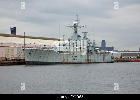 The ex-Royal Navy Frigate HMS Plymouth in Vittoria Dock Birkenhead, a memorial service was held on board the ship today ahead of Stock Photo