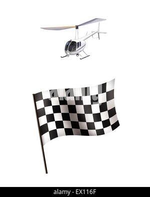 illustration of Racing flag and helicopter isolated on white background Stock Photo