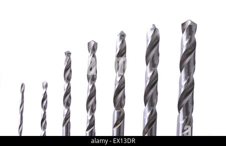 Macro shot of a set of small drill bits on a white background Stock Photo