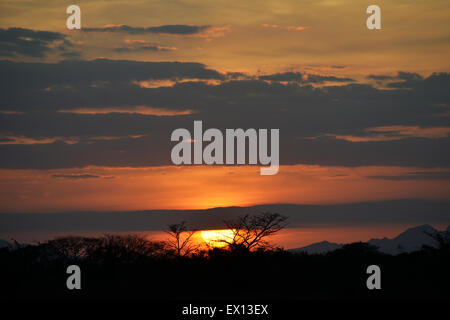 Sun going down over the central  mountains of Panama Stock Photo