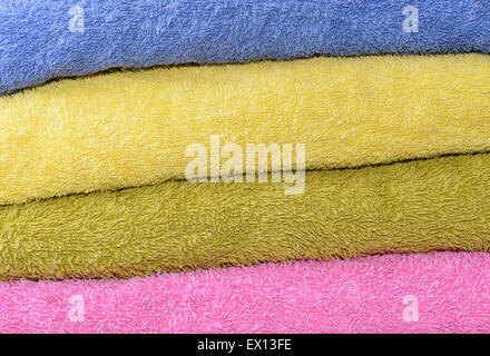 Close up of different color bath towels Stock Photo