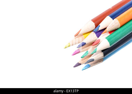 Macro shot of color pencils on a white background Stock Photo