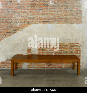 Old brick wall and concrete texture, background of decorate and Long wooden chair