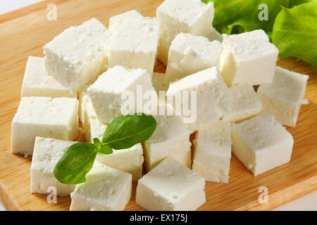 Cubes of feta cheese on a plate Stock Photo