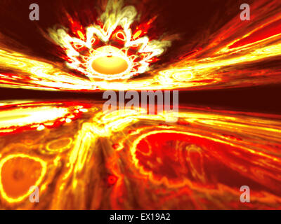 Shining a fantastic horizon alien red world. Fractal art graphics Stock Photo