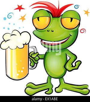 frog cartoon with schooner beer Stock Vector