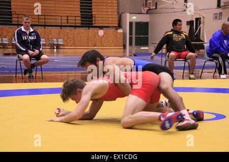 Auckland, New Zealand. 03rd July, 2015. Wrestlers, 16-20 years old from USA, Australia, New Zealand and American Samoa participate and compete in the International Downunder Wrestling Challenge at the North Shore Event Centre, Auckland New Zealand. Credit:  Aloysius Patrimonio/Alamy Live News Stock Photo