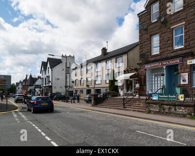 View along main street Aberfoyle Stirling Scotland at  heart of Loch Lomond and Trossachs National Park a beautiful location a popular holiday village