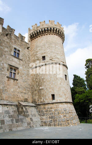 Tower of the Palace of the Grand Master of the Knights of Rhodes, a medieval castle of the Hospitaller Knights on the island of Stock Photo