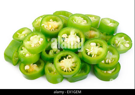 hot green peppers slices Stock Photo