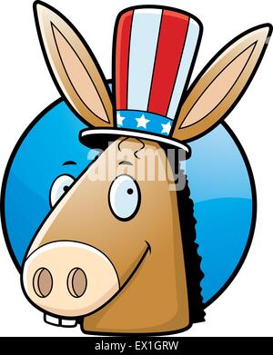 A cartoon icon with a democratic donkey smiling. Stock Vector