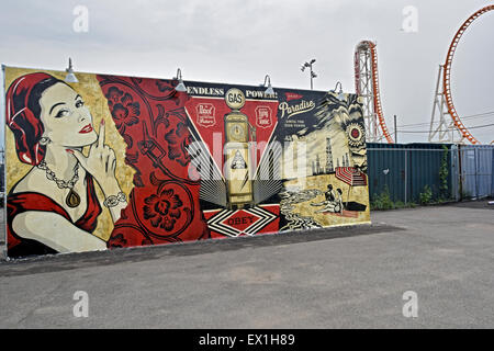 One of the 30 or so CONEY ART WALLS in Coney Island, Brooklyn, New York City Stock Photo