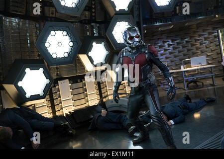 Ant-Man is a 2015 American superhero film based on the Marvel Comics characters of the same name: Scott Lang and Hank Pym.  This photograph is for editorial use only and is the copyright of the film company and/or the photographer assigned by the film or production company and can only be reproduced by publications in conjunction with the promotion of the above Film. A Mandatory Credit to the film company is required. The Photographer should also be credited when known. Stock Photo