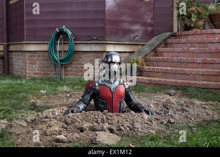 Ant-Man is a 2015 American superhero film based on the Marvel Comics characters of the same name: Scott Lang and Hank Pym.  This photograph is for editorial use only and is the copyright of the film company and/or the photographer assigned by the film or production company and can only be reproduced by publications in conjunction with the promotion of the above Film. A Mandatory Credit to the film company is required. The Photographer should also be credited when known. Stock Photo