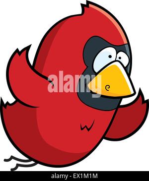 A cartoon red cardinal flying in the air. Stock Vector