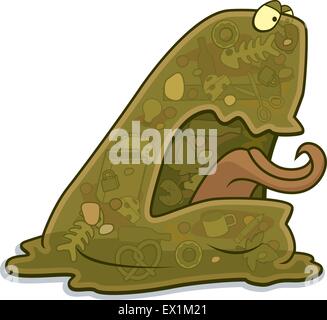 A cartoon garbage monster with an angry expression. Stock Vector