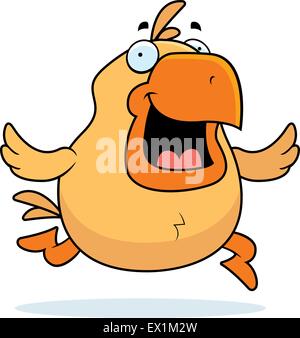 A happy cartoon chicken running and smiling. Stock Vector