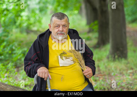Outdoor portrait of senior man under tree shadow Stock Photo