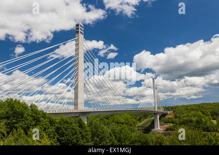 The cable-stayed Penobscot Narrows Bridge and Observatory, Maine, is home to the first observation tower built in the USA. Stock Photo