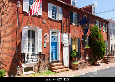 Historic homes in the Colonial Annapolis Historic District near downtown Annapolis, Maryland. Stock Photo