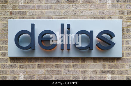 A sign for delias restaurant at the Carrow Road football ground of Norwich City, Norfolk, England, United Kingdom. Stock Photo