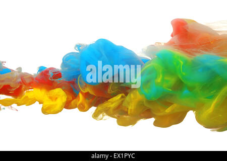 Clouds of bright colorful ink mixing in water Stock Photo