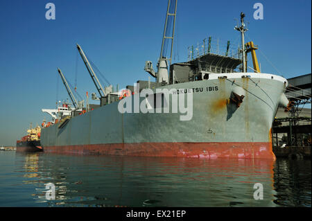 Durban, KwaZulu-Natal, South Africa, harbour, commercial ship Hokuetsu Ibis, moored to dock at bulk goods terminal, port, landscape, transport Stock Photo