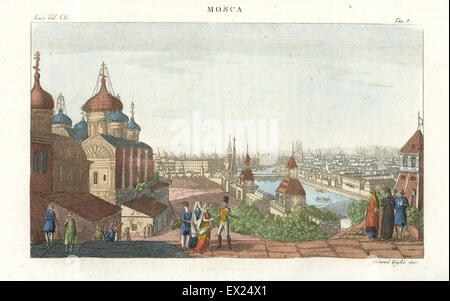 View of the city of Moscow, Russia, circa 1800. Handcoloured copperplate engraving by Giarre and Stanghi from Giulio Ferrario's Costumes Ancient and Modern of the Peoples of the World, Florence, 1847. Stock Photo